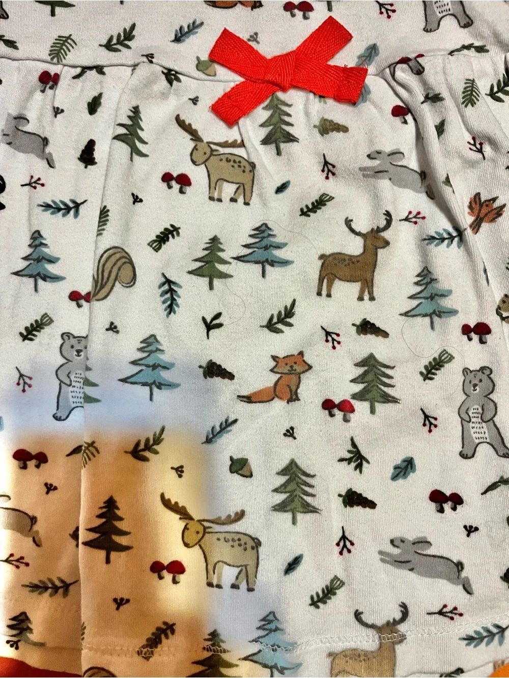 Holiday Forest Print Kids Long-Sleeve Dress - Red Trim